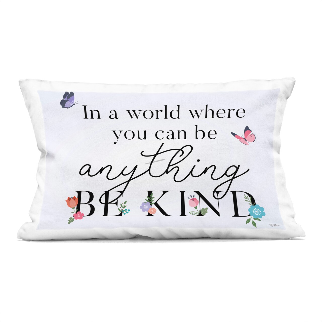 Stupell Industries Floral & Butterflies Be Kind Decorative Printed Pillow design by Gigi Louise, 14 x 7 x 20